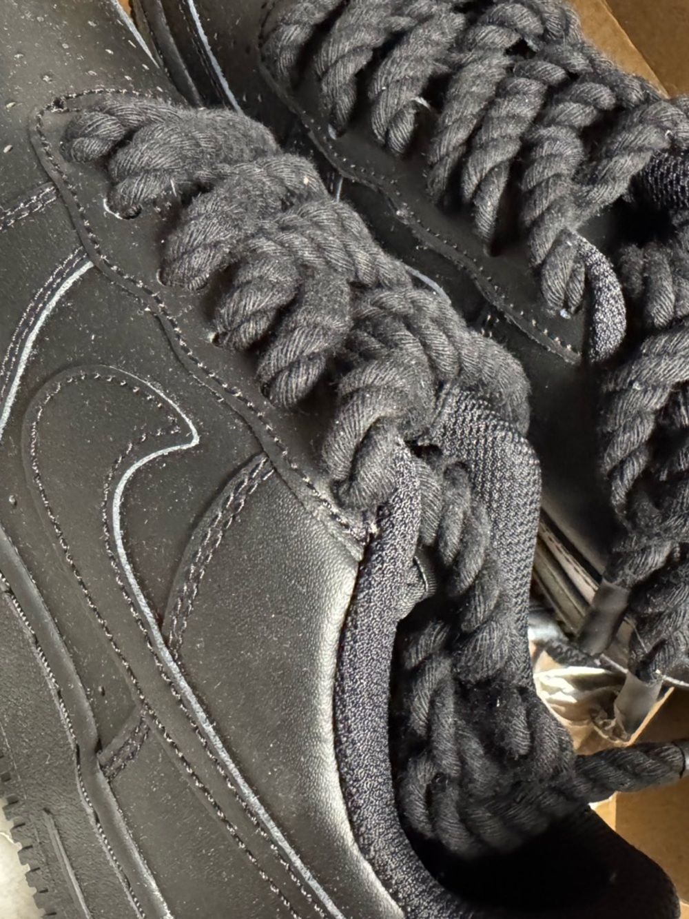 Boys All Black Rope-Lace Nike Air Force 1s